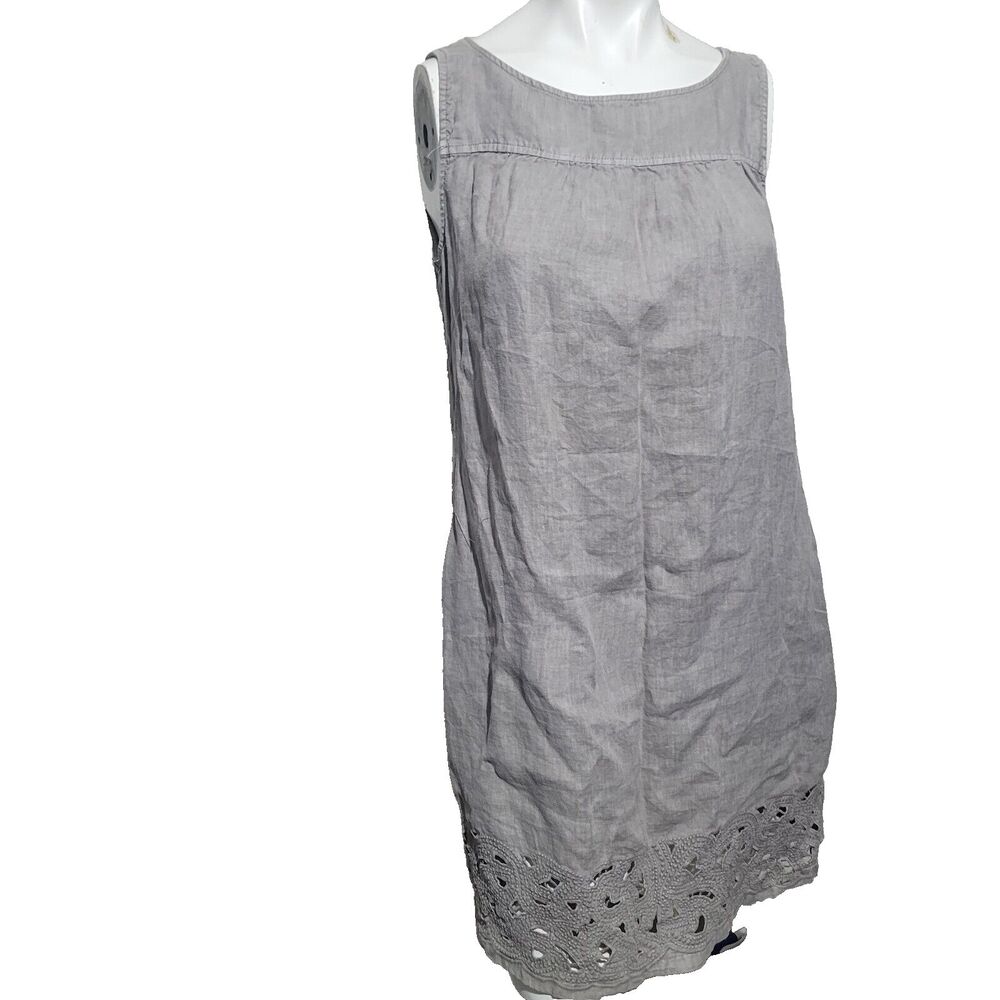 Artisan NY Small Dress women pockets keyhole cap sleeve linen button texture